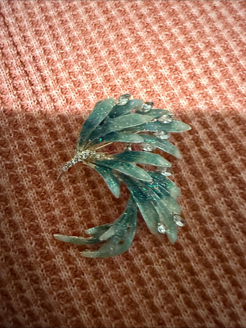 Source Unknown Teal and Silver Leaf Brooch